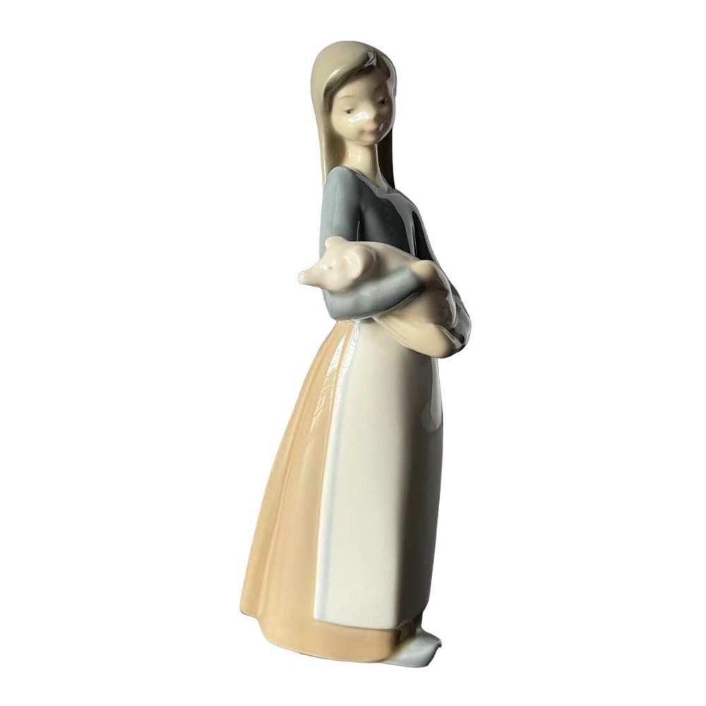 Lladro Retired Figurine 1011 Girl with Pig Glossy Porcelain Vintage 1960s